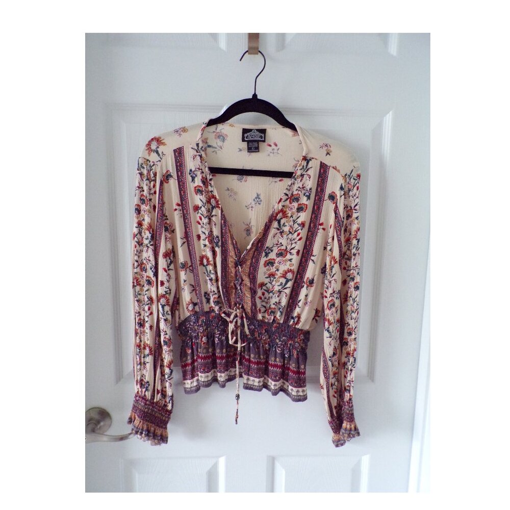 Angie Boho Floral Long Sleeve Top Size Large